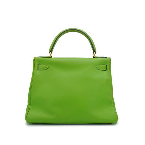 HERMES KELLY 28 RETOURNE APPLE GREEN VEAU GULLIVER HAND SHOULDER BAG 1997 SQUARE A GOLD HARDWARE 90345503