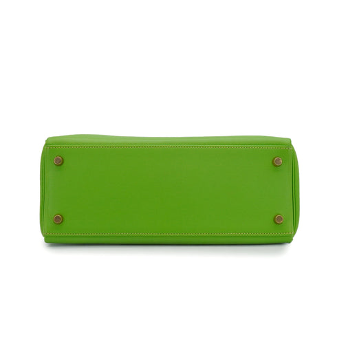 HERMES KELLY 28 RETOURNE APPLE GREEN VEAU GULLIVER HAND SHOULDER BAG 1997 SQUARE A GOLD HARDWARE 90345503