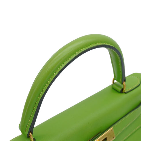 HERMES KELLY 28 RETOURNE APPLE GREEN VEAU GULLIVER HAND SHOULDER BAG 1997 SQUARE A GOLD HARDWARE 90345503