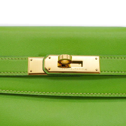 HERMES KELLY 28 RETOURNE APPLE GREEN VEAU GULLIVER HAND SHOULDER BAG 1997 SQUARE A GOLD HARDWARE 90345503