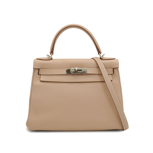 HERMES KELLY 28 RETOURNE ARGILE TOGO HAND SHOULDER BAG 2012 SQUARE P PALLADIUM HARDWARE 90335793