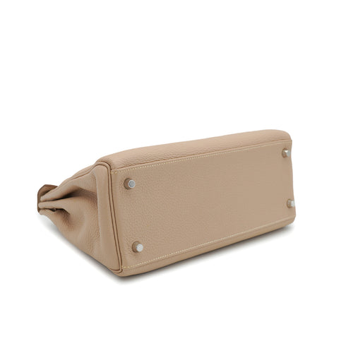 HERMES KELLY 28 RETOURNE ARGILE TOGO HAND SHOULDER BAG 2012 SQUARE P PALLADIUM HARDWARE 90335793