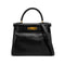 HERMES KELLY 28 RETOURNE BLACK BOXCALF HAND SHOULDER BAG 1999 SQUARE C GOLD HARDWARE 90324139