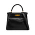 HERMES KELLY 28 RETOURNE BLACK BOXCALF HAND SHOULDER BAG 1999 SQUARE C GOLD HARDWARE 90324139