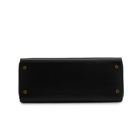 HERMES KELLY 28 RETOURNE BLACK BOX CALF HAND SHOULDER BAG 1992 CIRCLE V GOLD HARDWARE 90346657