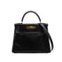 HERMES KELLY 28 RETOURNE BLACK BOX CALF HAND SHOULDER BAG 1994 CIRCLE X GOLD HARDWARE 90341435