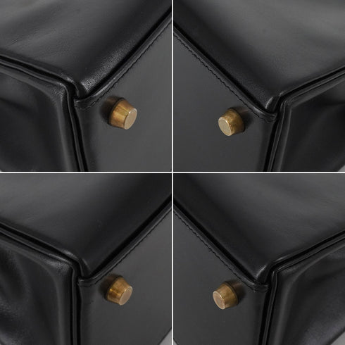 HERMES KELLY 28 RETOURNE BLACK BOX CALF HAND SHOULDER BAG 1994 CIRCLE X GOLD HARDWARE 90341435
