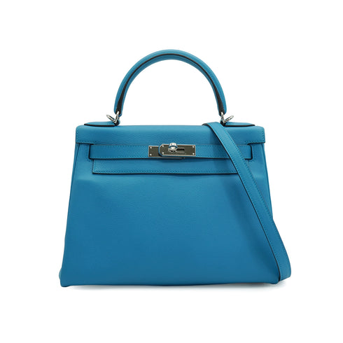 HERMES KELLY 28 RETOURNE BLEU ZANZIBAR EVERCOLOR HAND SHOULDER BAG 2017 A STAMP PALLADIUM HARDWARE 90331405