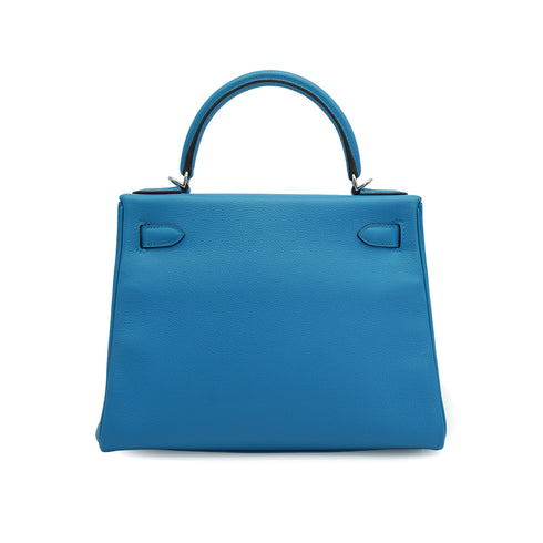 HERMES KELLY 28 RETOURNE BLEU ZANZIBAR EVERCOLOR HAND SHOULDER BAG 2017 A STAMP PALLADIUM HARDWARE 90331405