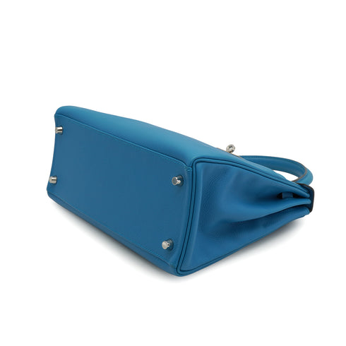 HERMES KELLY 28 RETOURNE BLEU ZANZIBAR EVERCOLOR HAND SHOULDER BAG 2017 A STAMP PALLADIUM HARDWARE 90331405