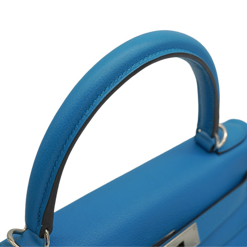 HERMES KELLY 28 RETOURNE BLEU ZANZIBAR EVERCOLOR HAND SHOULDER BAG 2017 A STAMP PALLADIUM HARDWARE 90331405