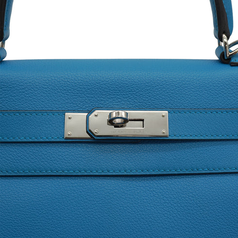 HERMES KELLY 28 RETOURNE BLEU ZANZIBAR EVERCOLOR HAND SHOULDER BAG 2017 A STAMP PALLADIUM HARDWARE 90331405