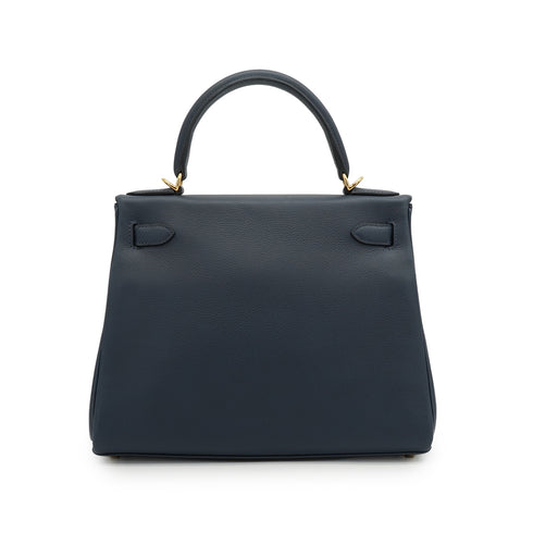HERMES KELLY 28 RETOURNE BLUE INDIGO EVERCOLOR HAND SHOULDER BAG 2025 K STAMP GOLD HARDWARE 90351043