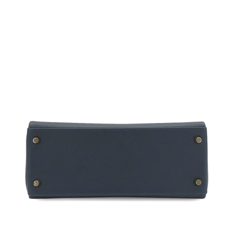 HERMES KELLY 28 RETOURNE BLUE INDIGO EVERCOLOR HAND SHOULDER BAG 2025 K STAMP GOLD HARDWARE 90351043