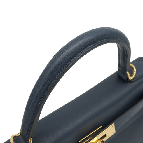 HERMES KELLY 28 RETOURNE BLUE INDIGO EVERCOLOR HAND SHOULDER BAG 2025 K STAMP GOLD HARDWARE 90351043