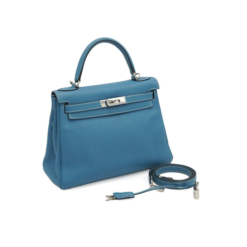 HERMES KELLY 28 RETOURNE BLUE JEAN TOGO 2006 SQUARE J PALLADIUM HARDWARE 90350580