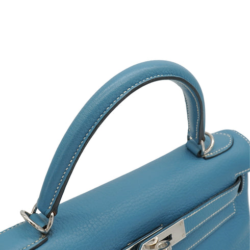 HERMES KELLY 28 RETOURNE BLUE JEAN TOGO 2006 SQUARE J PALLADIUM HARDWARE 90350580