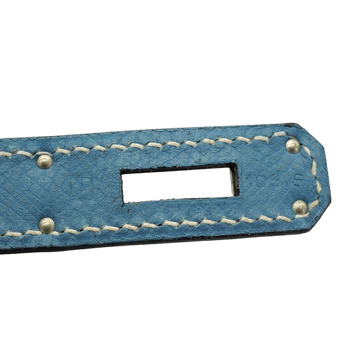 HERMES KELLY 28 RETOURNE BLUE JEAN VEAU EPSOM 2008 SQUARE L PALLADIUM HARDWARE 90341429