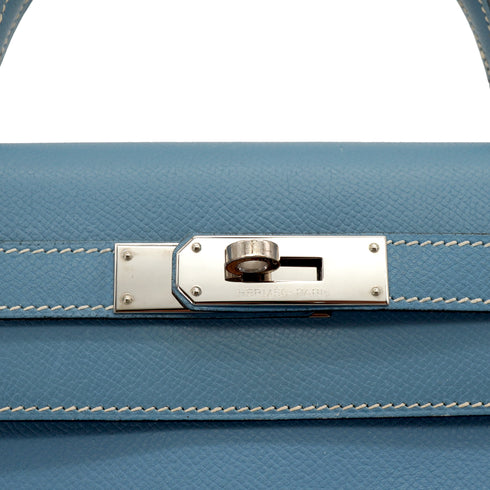 HERMES KELLY 28 RETOURNE BLUE JEAN VEAU EPSOM 2008 SQUARE L PALLADIUM HARDWARE 90341429