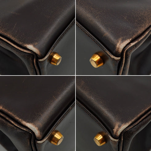 HERMES KELLY 28 RETOURNE CHOCOLAT BOXCALF HAND SHOULDER BAG 1993 CIRCLE W GOLD HARDWARE 90344349