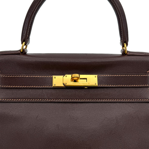 HERMES KELLY 28 RETOURNE CHOCOLAT VEAU GULLIVER HAND SHOULDER BAG 1996 CIRCLE Z GOLD HARDWARE 90313345