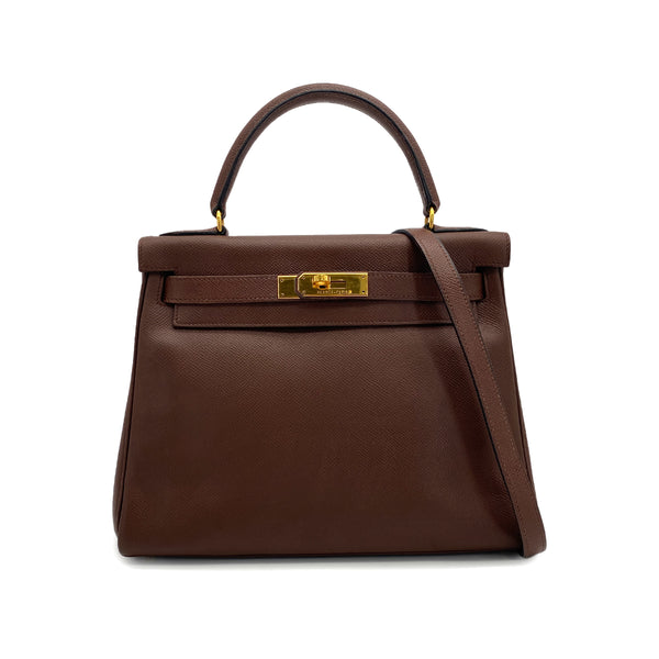 HERMES KELLY 28 RETOURNE HAVANE COUCHEVEL HAND SHOULDER BAG 1996 CIRCLE Z GOLD HARDWARE 90317925