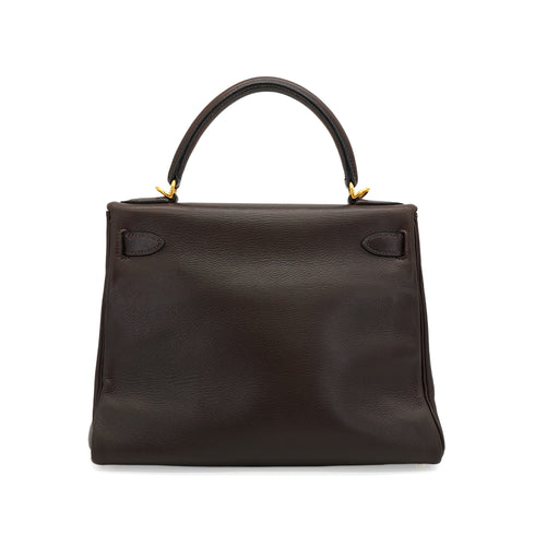 HERMES KELLY 28 RETOURNE HAVANE VEAU GULLIVER HAND SHOULDER BAG 2001 SQUARE H GOLD HARDWARE 90344455