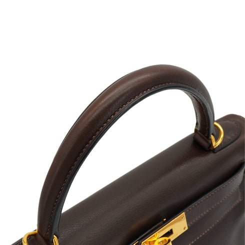 HERMES KELLY 28 RETOURNE HAVANE VEAU GULLIVER HAND SHOULDER BAG 2001 SQUARE H GOLD HARDWARE 90344455