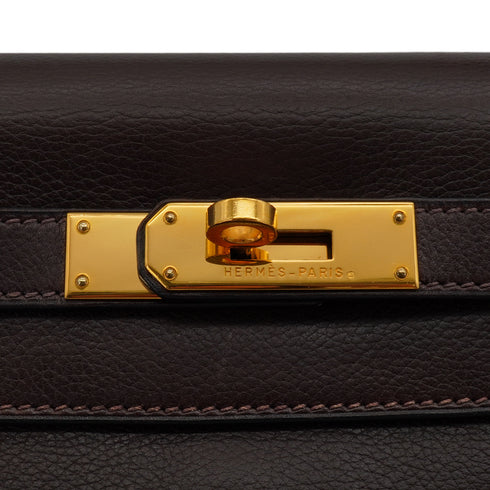 HERMES KELLY 28 RETOURNE HAVANE VEAU GULLIVER HAND SHOULDER BAG 2001 SQUARE H GOLD HARDWARE 90344455