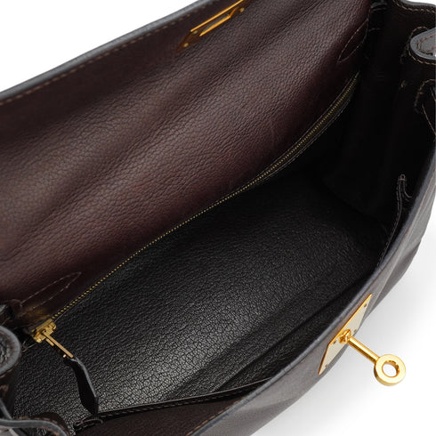 HERMES KELLY 28 RETOURNE HAVANE VEAU GULLIVER HAND SHOULDER BAG 2001 SQUARE H GOLD HARDWARE 90344455