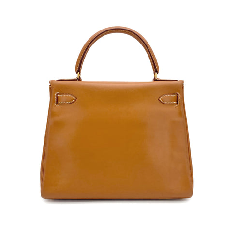 HERMES KELLY 28 RETOURNE NATUREL BOXCALF HAND SHOULDER BAG 1994 CIRCLE X GOLD HARDWARE 90324283