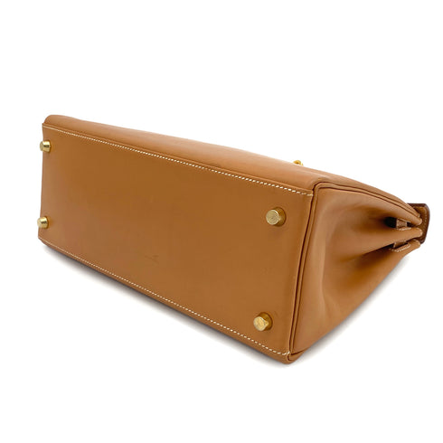 HERMES KELLY 28 RETOURNE NATUREL BOXCALF HAND SHOULDER BAG 1994 CIRCLE X GOLD HARDWARE 90324283