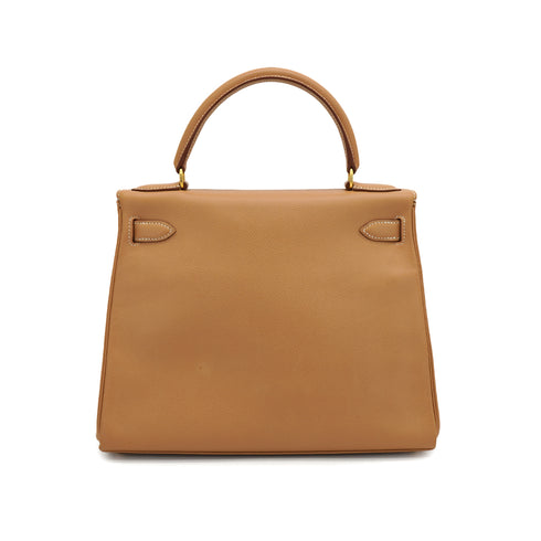 HERMES KELLY 28 RETOURNE NATUREL COUCHEVEL HAND SHOULDER BAG 1998 SQUARE B GOLD HARDWARE 90330997
