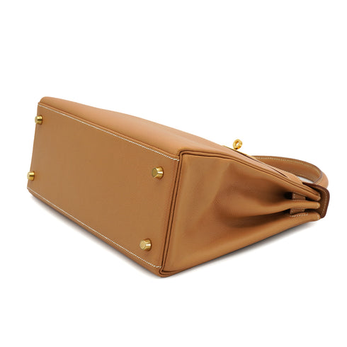 HERMES KELLY 28 RETOURNE NATUREL COUCHEVEL HAND SHOULDER BAG 1998 SQUARE B GOLD HARDWARE 90330997