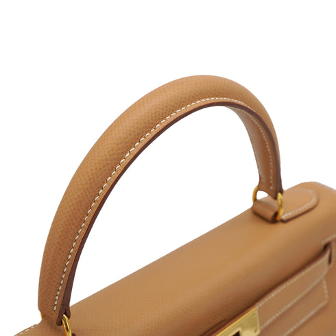 HERMES KELLY 28 RETOURNE NATUREL COUCHEVEL HAND SHOULDER BAG 1998 SQUARE B GOLD HARDWARE 90330997
