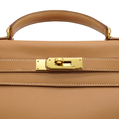 HERMES KELLY 28 RETOURNE NATUREL COUCHEVEL HAND SHOULDER BAG 1998 SQUARE B GOLD HARDWARE 90330997