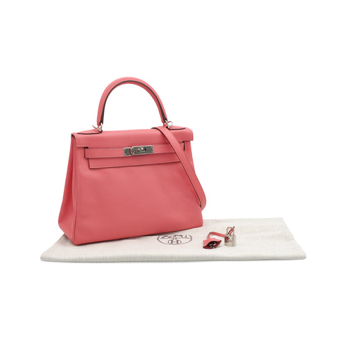 HERMES KELLY 28 RETOURNE ROSE AZALEE EVERCOLOR HAND SHOULDER BAG 2019 D STAMP PALLADIUM HARDWARE 90343847
