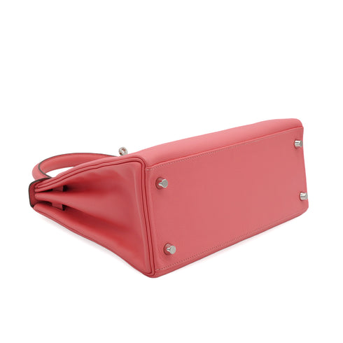 HERMES KELLY 28 RETOURNE ROSE AZALEE EVERCOLOR HAND SHOULDER BAG 2019 D STAMP PALLADIUM HARDWARE 90343847