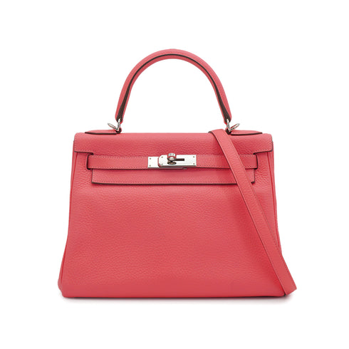 HERMES KELLY 28 RETOURNE ROSE AZALEE TAURILLON CLEMENCE HAND SHOULDER BAG 2020 Y STAMP PALLADIUM HARDWARE 90335567