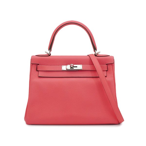 HERMES KELLY 28 RETOURNE ROSE AZALEE TAURILLON CLEMENCE HAND SHOULDER BAG 2020 Y STAMP PALLADIUM HARDWARE 90335567