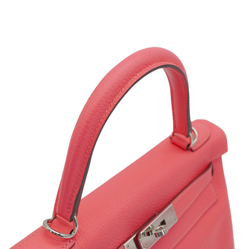 HERMES KELLY 28 RETOURNE ROSE AZALEE TAURILLON CLEMENCE HAND SHOULDER BAG 2020 Y STAMP PALLADIUM HARDWARE 90335567