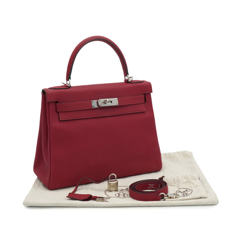 HERMES KELLY 28 RETOURNE ROUGE GRENAT TOGO HAND SHOULDER BAG 2019 D STAMP PALLADIUM HARDWARE 90334140