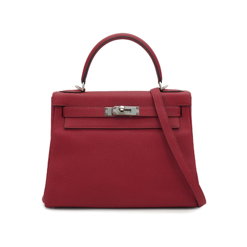 HERMES KELLY 28 RETOURNE ROUGE GRENAT TOGO HAND SHOULDER BAG 2019 D STAMP PALLADIUM HARDWARE 90334140