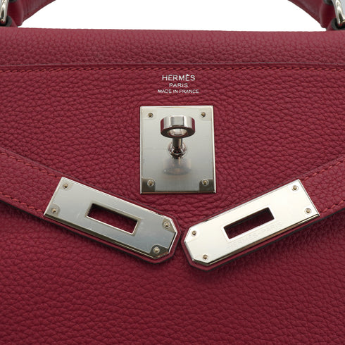HERMES KELLY 28 RETOURNE ROUGE GRENAT TOGO HAND SHOULDER BAG 2019 D STAMP PALLADIUM HARDWARE 90334140