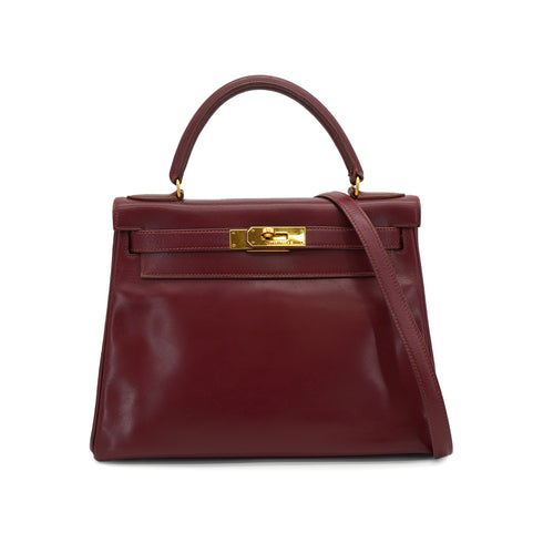 HERMES KELLY 28 RETOURNE ROUGE H BOXCALF HAND SHOULDER BAG 1991 CIRCLE U GOLD HARDWARE 90326657
