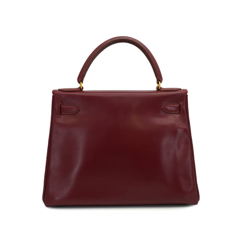 HERMES KELLY 28 RETOURNE ROUGE H BOXCALF HAND SHOULDER BAG 1991 CIRCLE U GOLD HARDWARE 90326657