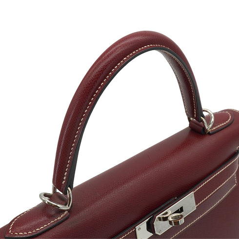 HERMES KELLY 28 RETOURNE ROUGE H LISSE HAND BAG 2002 SQUARE F SILVER HARDWARE 90344356