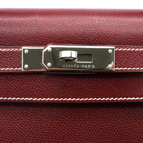 HERMES KELLY 28 RETOURNE ROUGE H LISSE HAND BAG 2002 SQUARE F SILVER HARDWARE 90344356