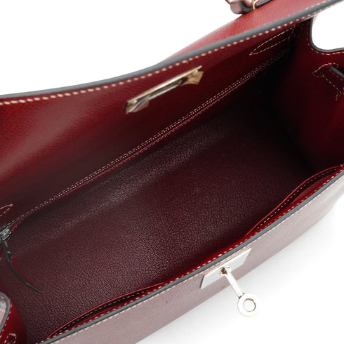HERMES KELLY 28 RETOURNE ROUGE H LISSE HAND BAG 2002 SQUARE F SILVER HARDWARE 90344356