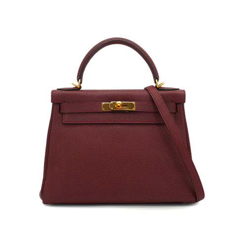 HERMES KELLY 28 RETOURNE ROUGE H TOGO HAND SHOULDER BAG 2004 SQUARE H GOLD HARDWARE 90331962
